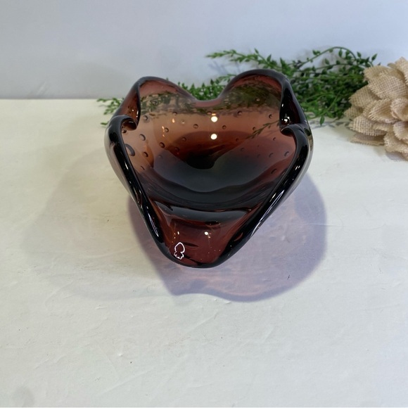 Vintage Czech or Italian Smoky Amethyst Bubble Art Glass Bowl Ashtray - Picture 5 of 14